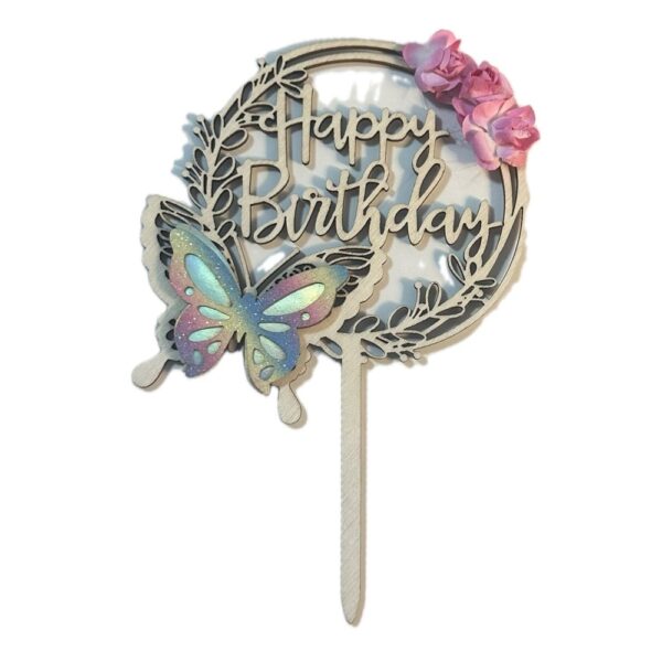 Happy birthday beszúró pillangó és virággal Happy birthday beszúró pillangó és virággal