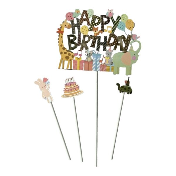 2024032309252265 Happy birthday beszúró, Kis állatok-4db-os készlet