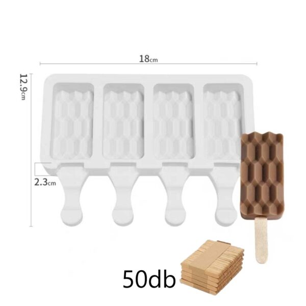 2024041814241352 Jégkrém készítő szilikon forma, Gyémánt minta 13x18cm - Jégkrém készítő+ Fa pálcika 50db