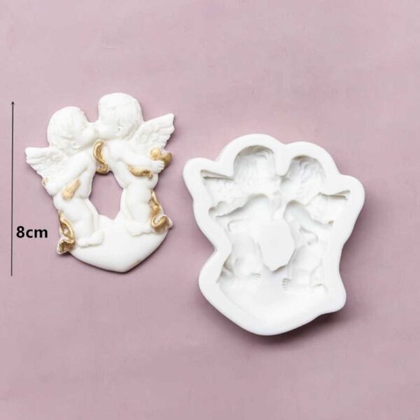 Szilikon fondant és marcipán mintázó-Csókolózó angyalka 6,8x8cm
