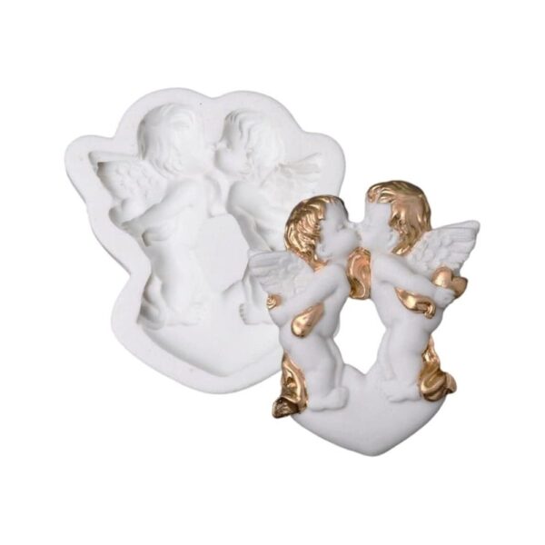Szilikon fondant és marcipán mintázó-Csókolózó angyalka 6,8x8cm