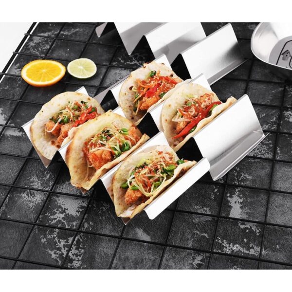Rozsdamentes fém taco tartó 4 rekesszel Rozsdamentes fém taco tartó 4 rekesszel