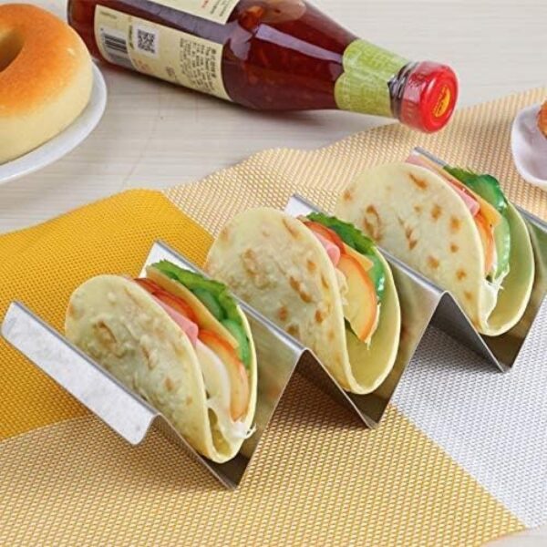 Rozsdamentes fém taco tartó 4 rekesszel Rozsdamentes fém taco tartó 4 rekesszel