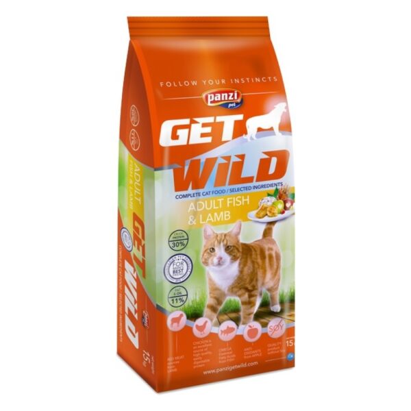 Panzi GetWild Fish,lamb Adult (hal,bárány) száraztáp - Felnőtt macskák részére (15kg)
