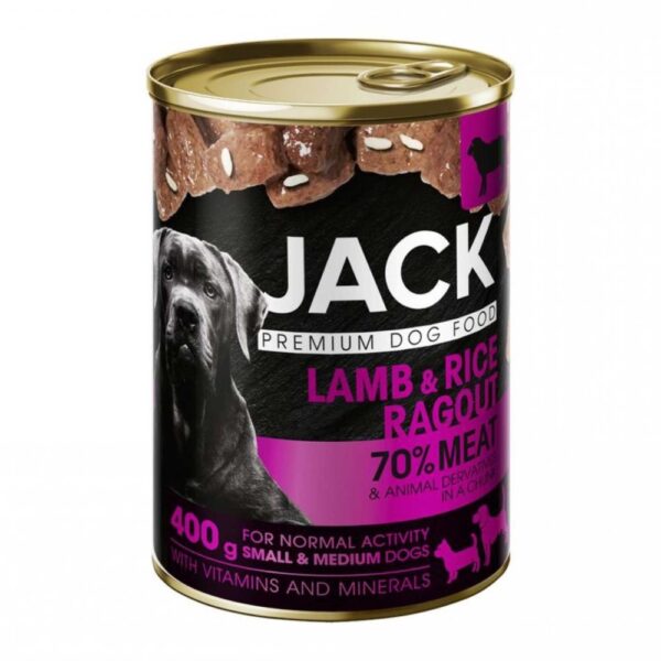 Jack kutya konzerv ragu bárány-rizs 70%hús,400g