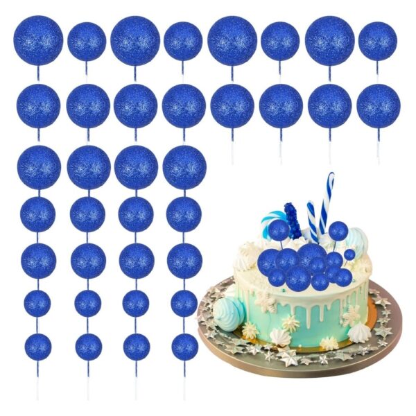Gömb torta dekoráció, Sötétkék csillogós-20 db Gömb torta dekoráció, Sötétkék csillogós-20 db