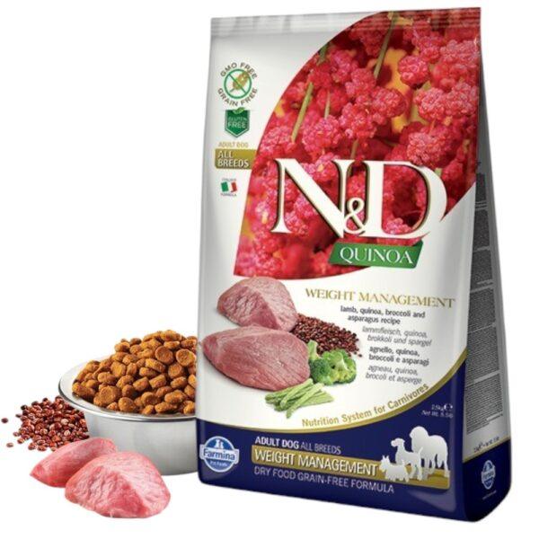 afb89acd613695457f584a0d27efaf4-Photoroom N&D Quinoa Dog Weight Management Adult Medium/Large bárány 2,5kg