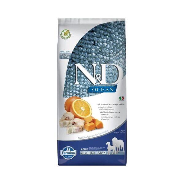 N&D Dog Ocean tőkehal, sütőtök & narancs adult medium/maxi 12kg N&D Dog Ocean tőkehal, sütőtök & narancs adult medium/maxi 12kg
