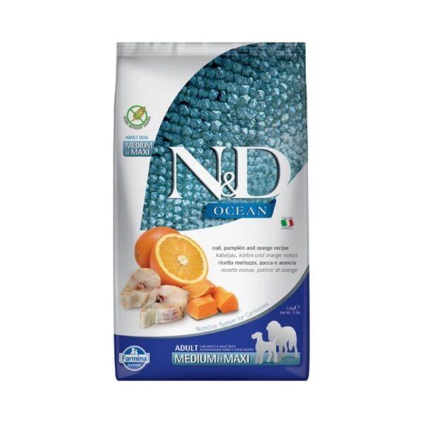 N&D Dog Ocean tőkehal, sütőtök & narancs adult medium/maxi 2,5kg N&D Dog Ocean tőkehal, sütőtök & narancs adult medium/maxi 2,5kg